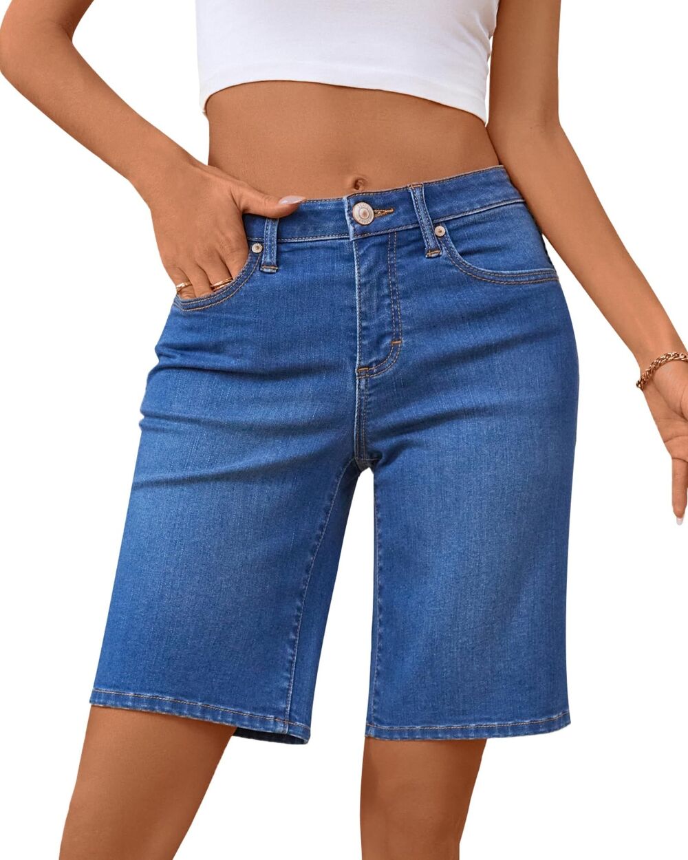 Mid Waisted Trendy Stretchy Denim Shorts, SIZE 16, 7N-175B003